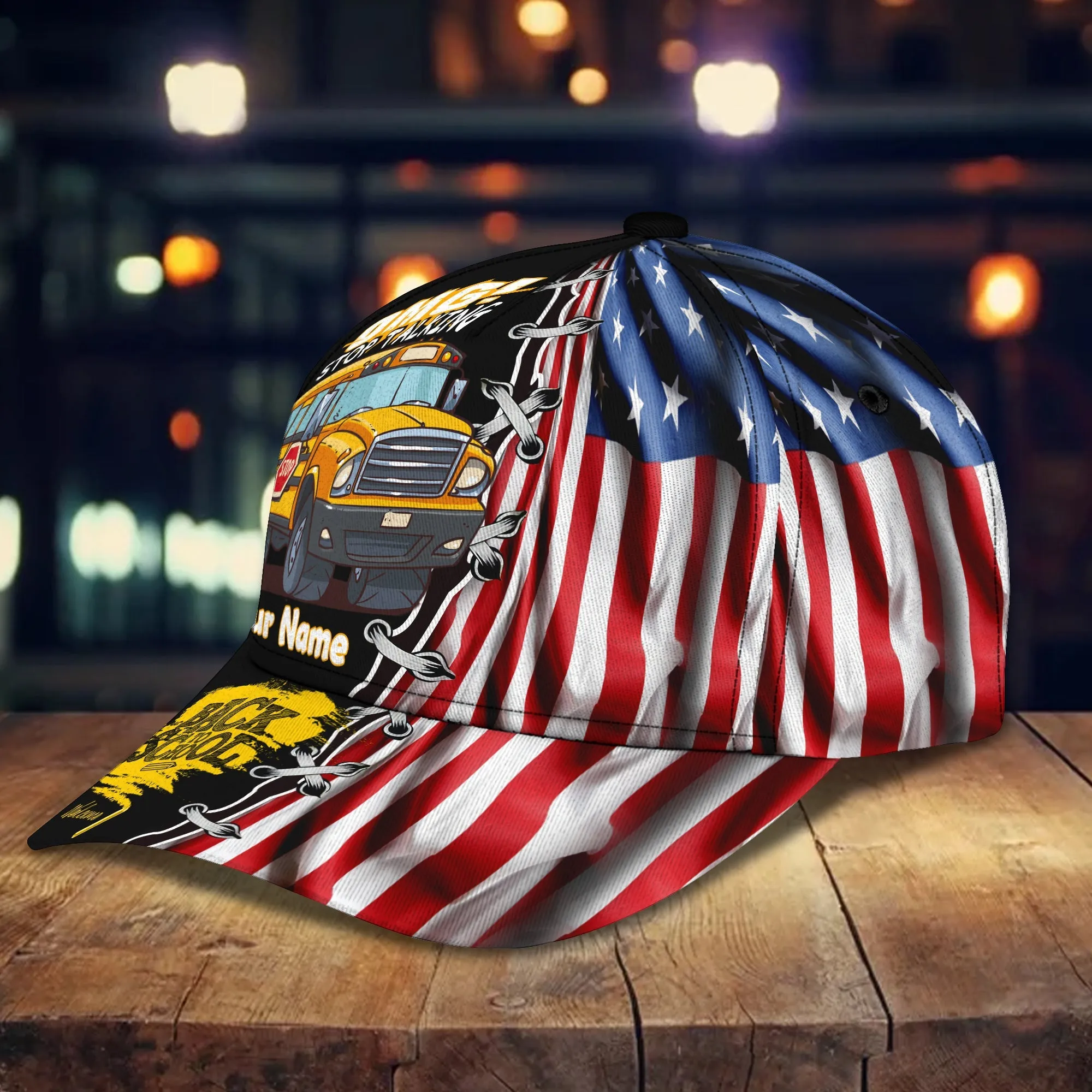 3D Classic Cap America School Bus Personalized Name Cap Namashops