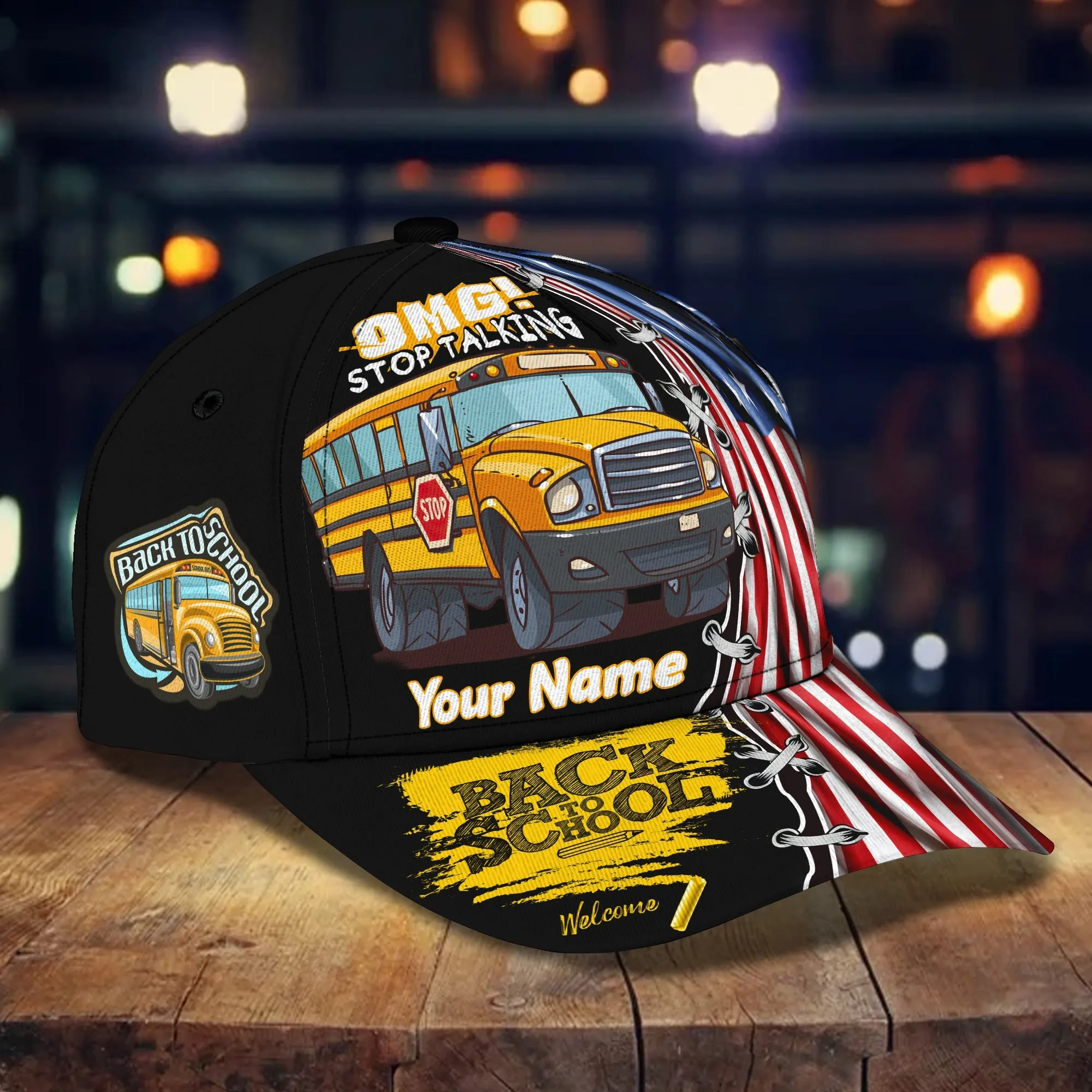 3D Classic Cap America School Bus Personalized Name Cap Namashops