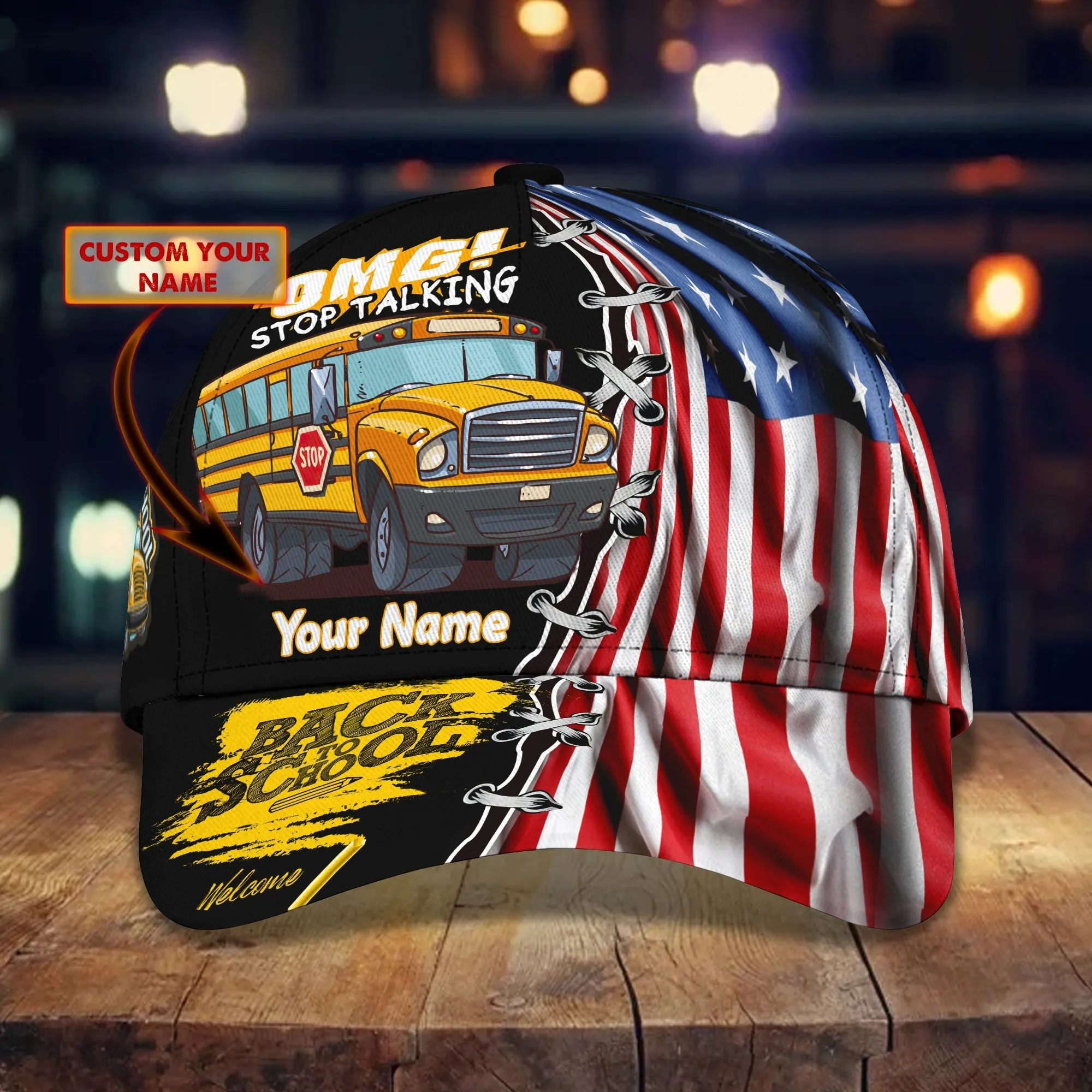 3D Classic Cap America School Bus Personalized Name Cap Namashops