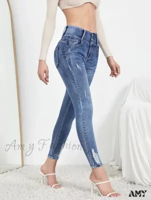 Amy Fashion - Autumn Stretch Ripped Fashion Casual Skinny Slim Denim Pencil Jean