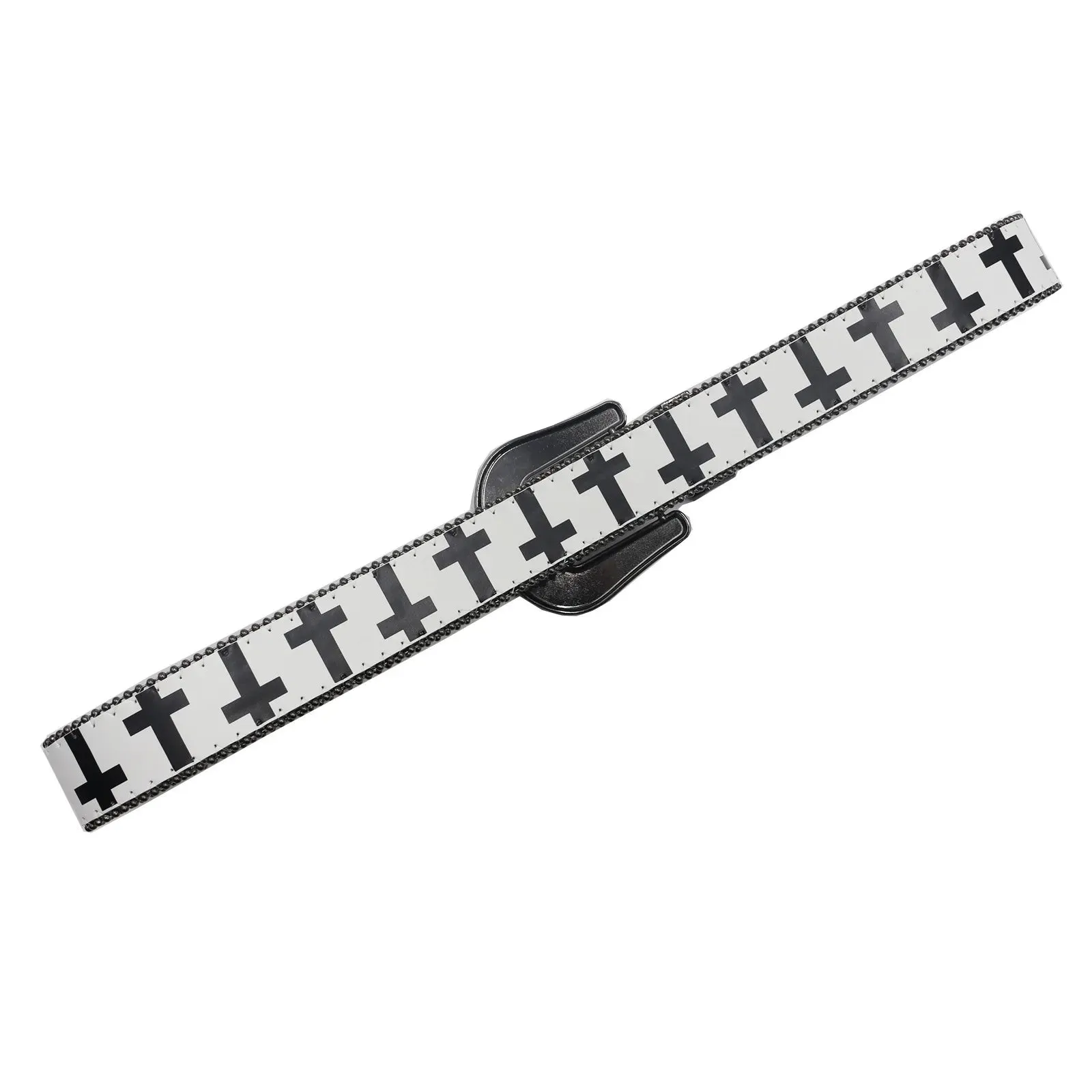 Black & White Cross Rhinestone Belt - Y2K Gothic Trend PU Leather