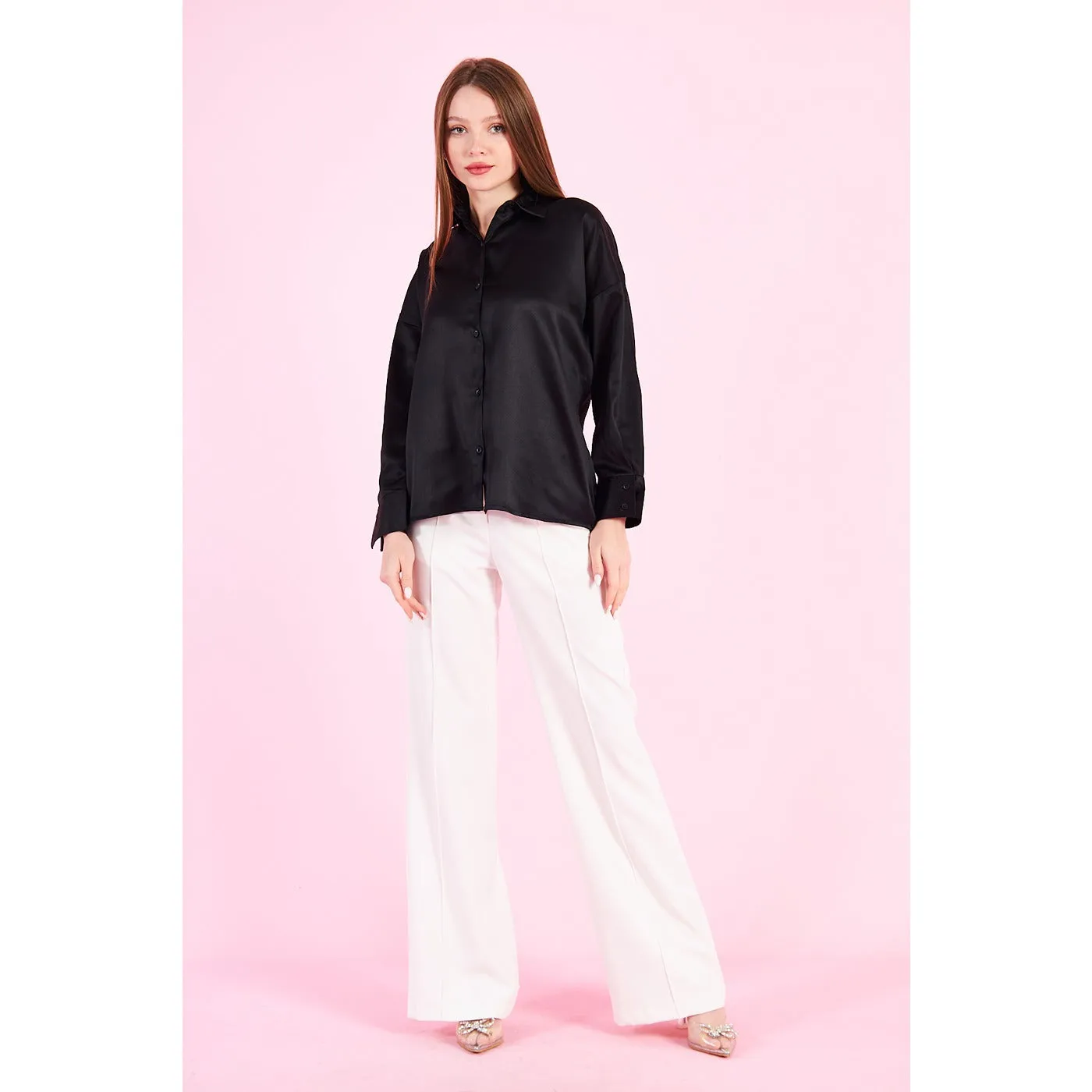 Black Button Down Satin Shirt