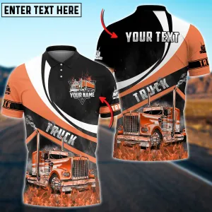 Coolspod Truck Flame Pattern Personalized Name 3D Polo Shirt For Truck Driver 4 Colors