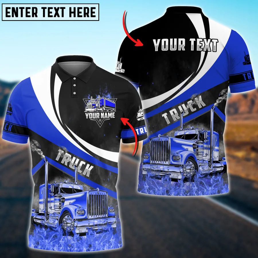 Coolspod Truck Flame Pattern Personalized Name 3D Polo Shirt For Truck Driver 4 Colors
