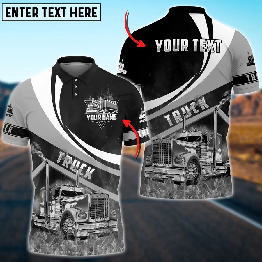 Coolspod Truck Flame Pattern Personalized Name 3D Polo Shirt For Truck Driver 4 Colors