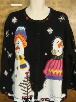 Corny Huge Snowmen Ugly Christmas Sweater Cardigan