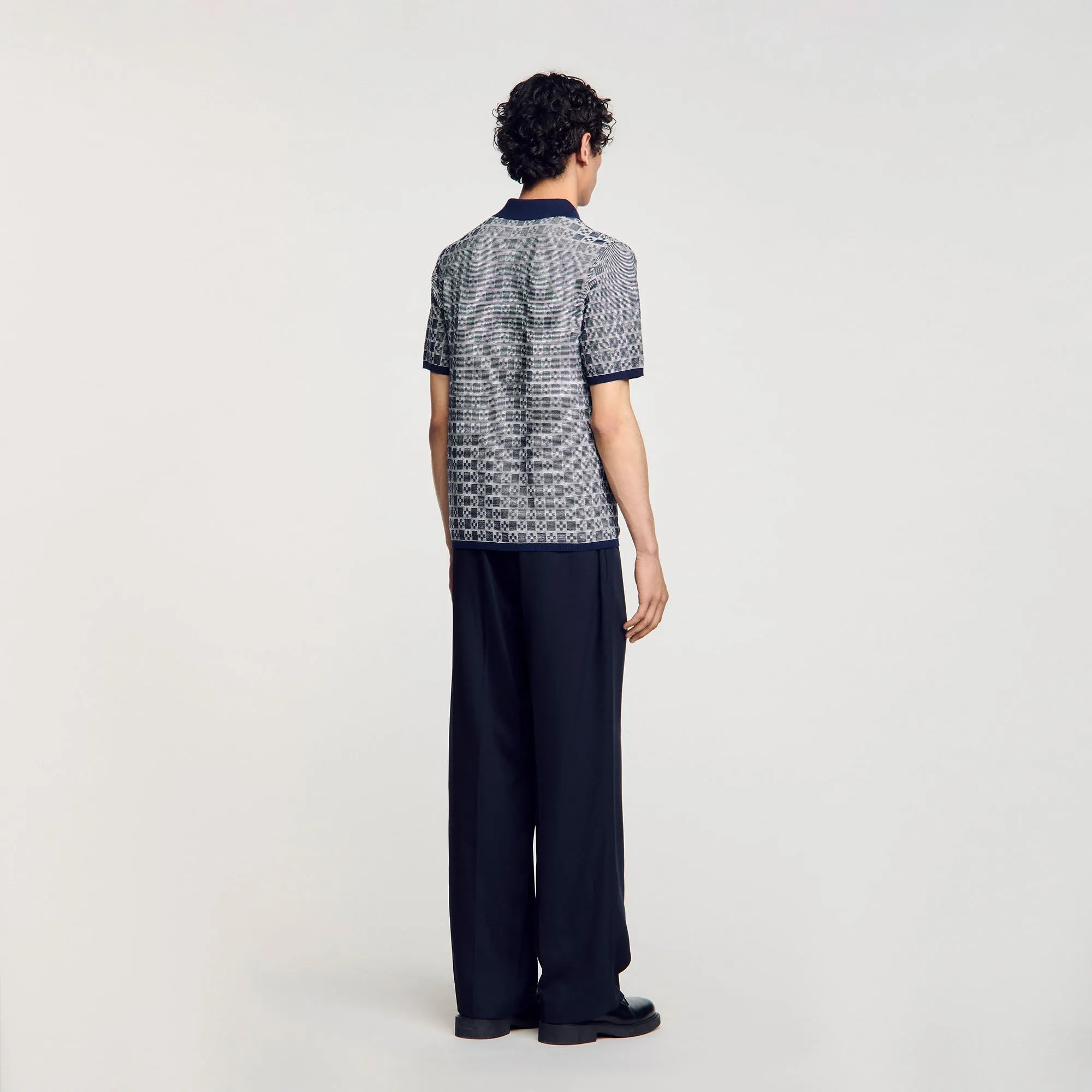 Cross Knit Polo Square Cross Polo Shirt Navyblue