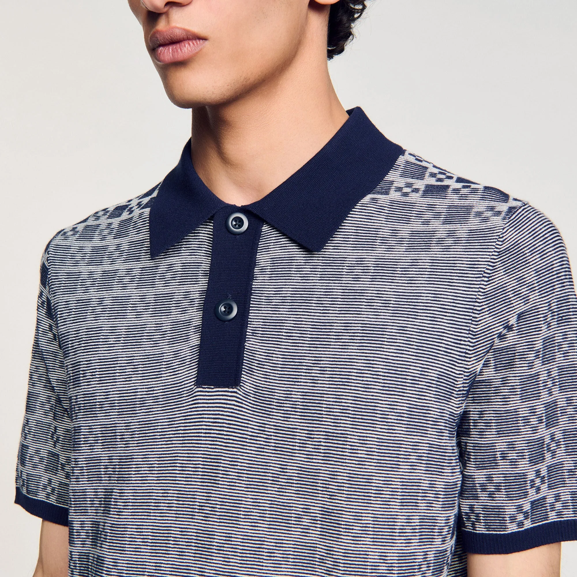 Cross Knit Polo Square Cross Polo Shirt Navyblue