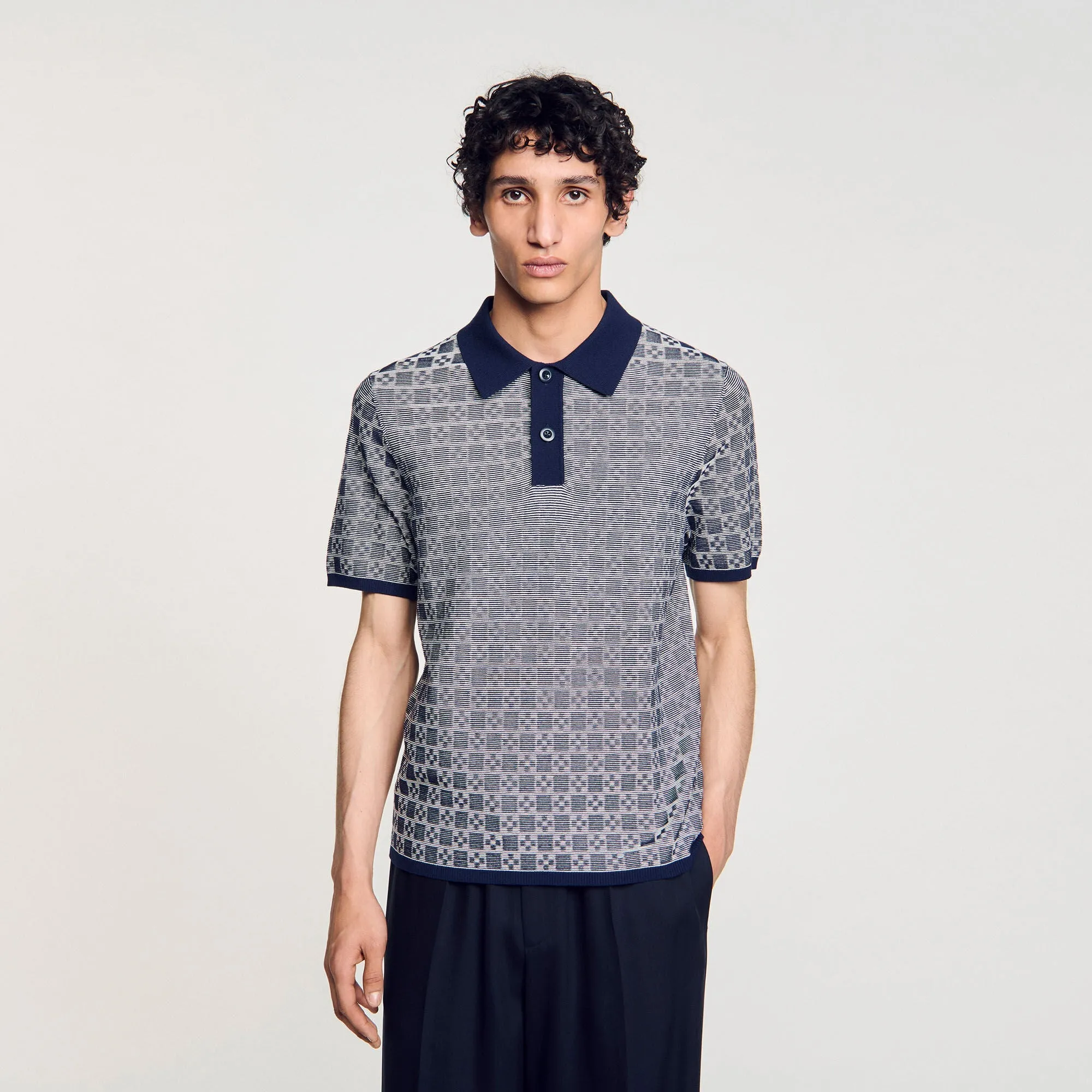 Cross Knit Polo Square Cross Polo Shirt Navyblue