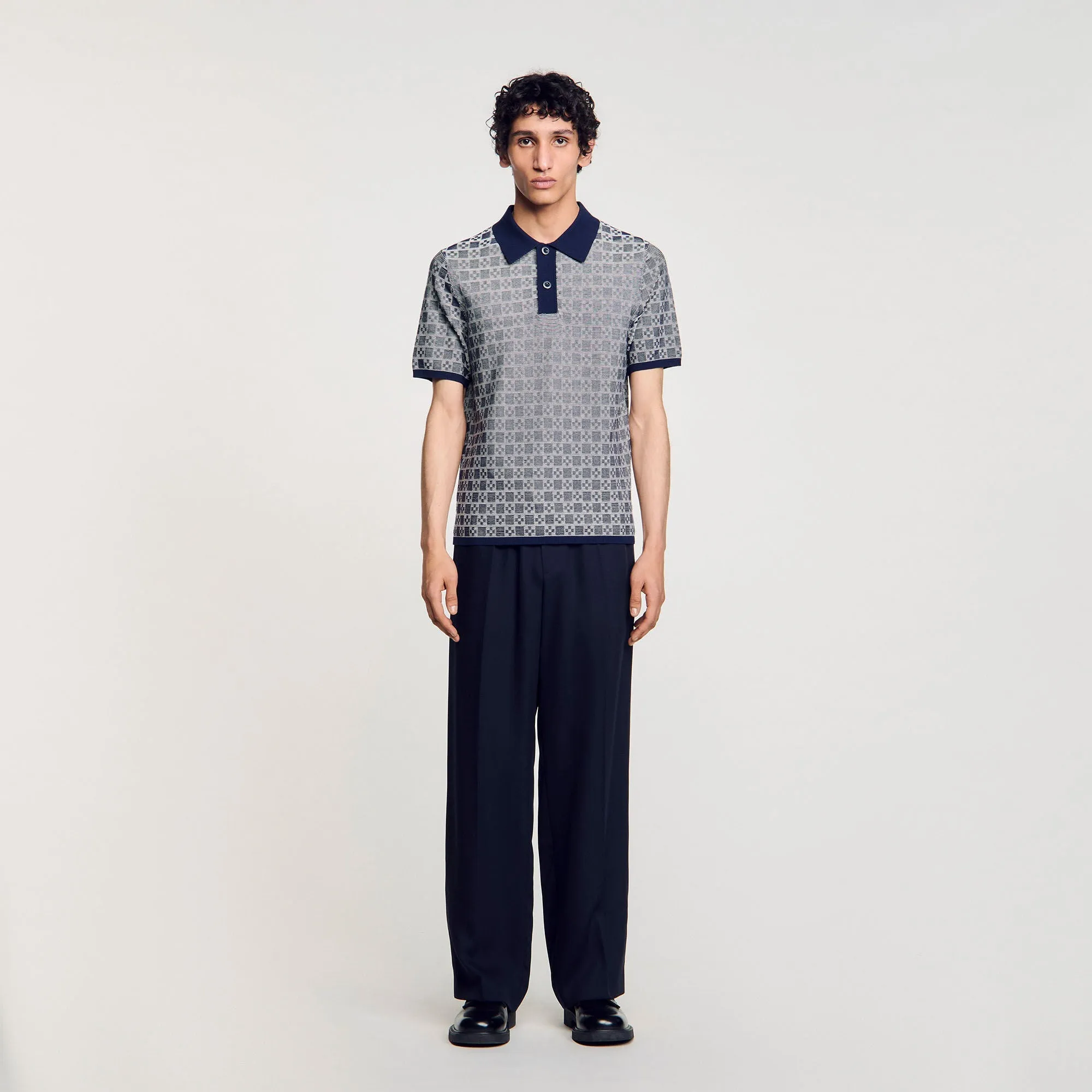 Cross Knit Polo Square Cross Polo Shirt Navyblue