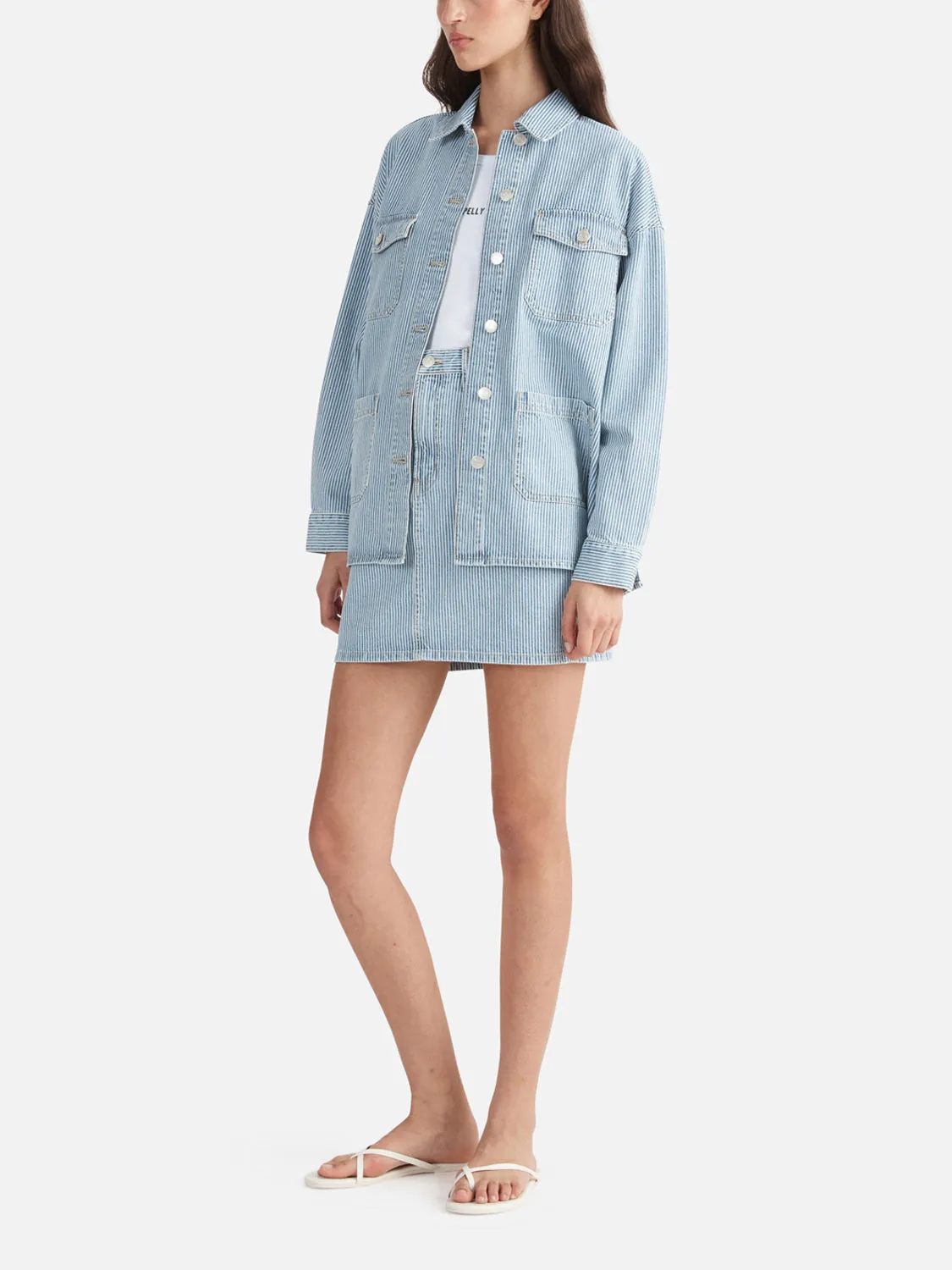Diana Denim Shacket Ice Blue Stripe