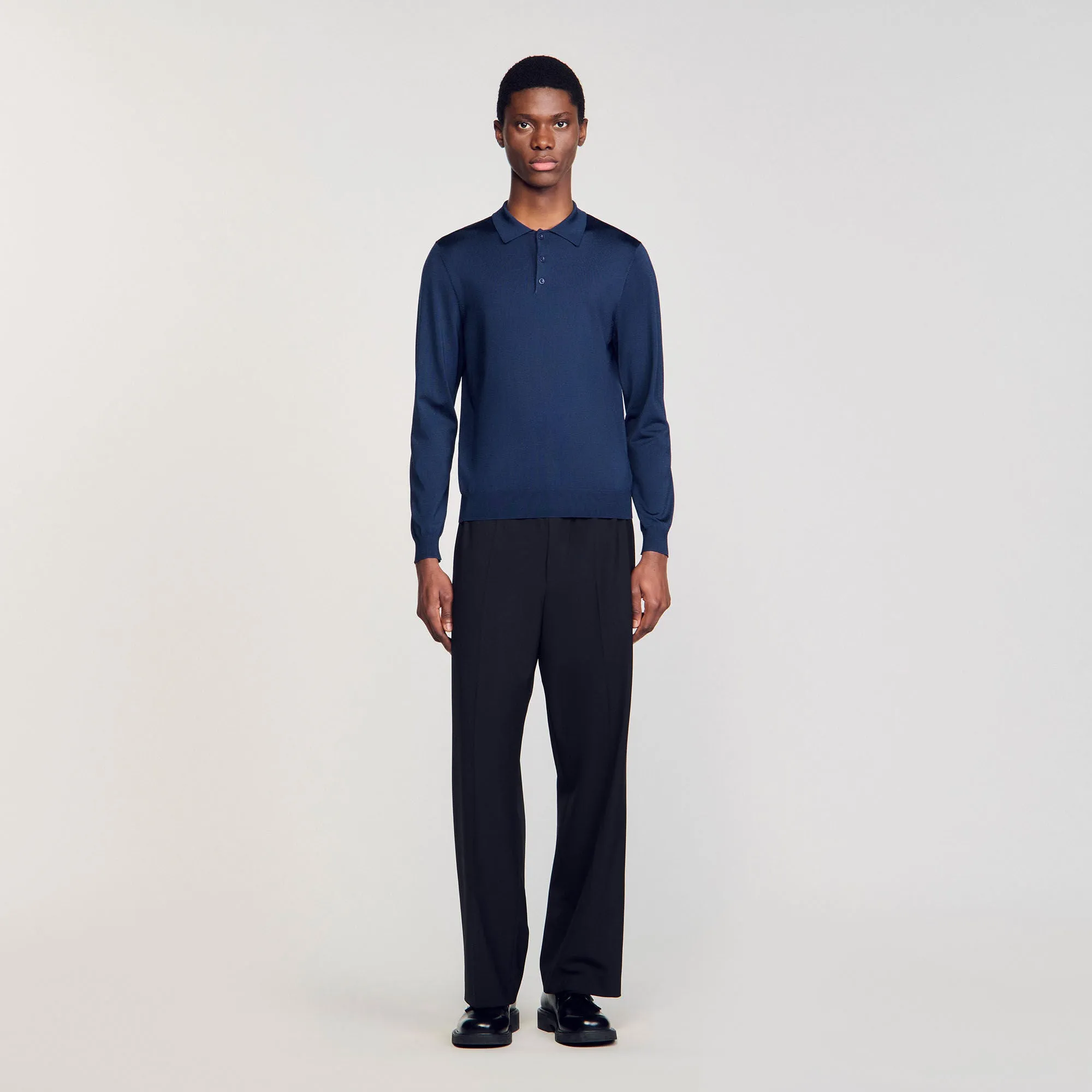 New Polo Phoebe Ls Rib Knit Polo Shirt Royal Blue