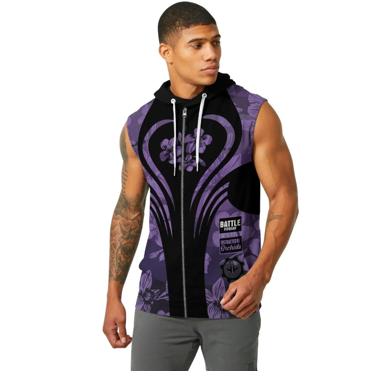 Orchid Series Floral Violet Heart Pattern Sleeveless Pullover & Zip Hoodie