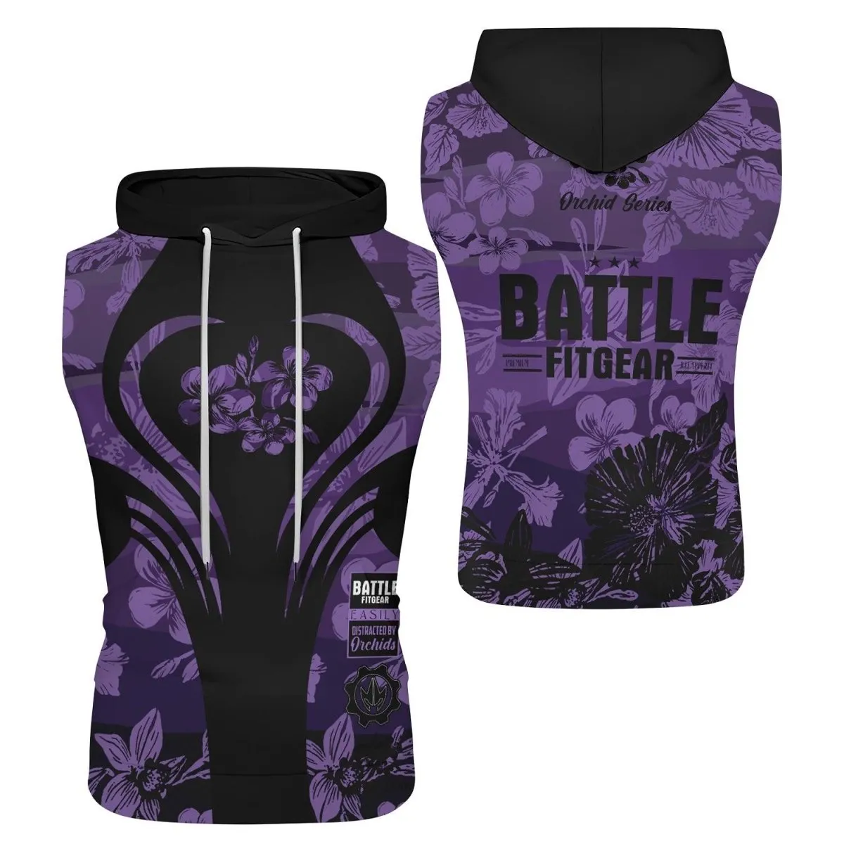 Orchid Series Floral Violet Heart Pattern Sleeveless Pullover & Zip Hoodie