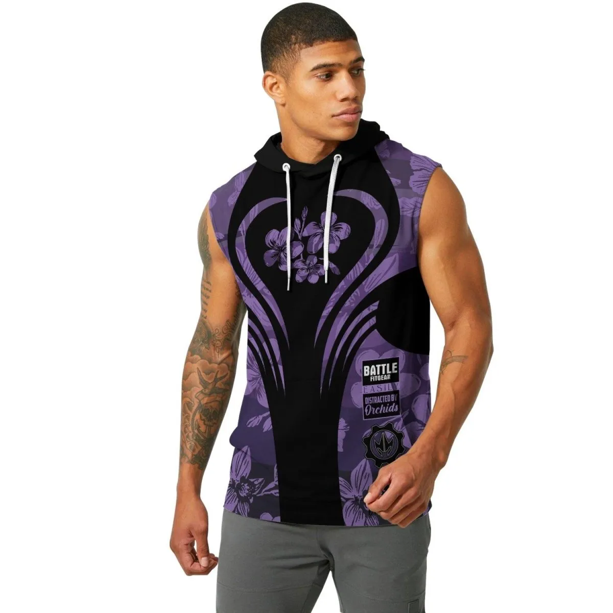 Orchid Series Floral Violet Heart Pattern Sleeveless Pullover & Zip Hoodie