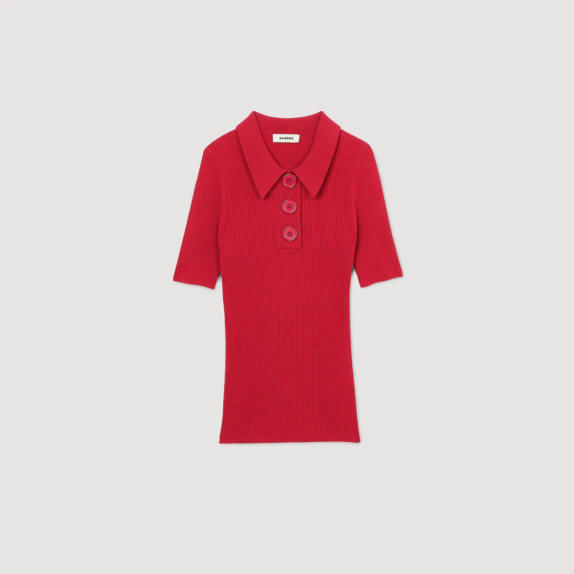 Ory Rib Knit Polo Shirt Cerise
