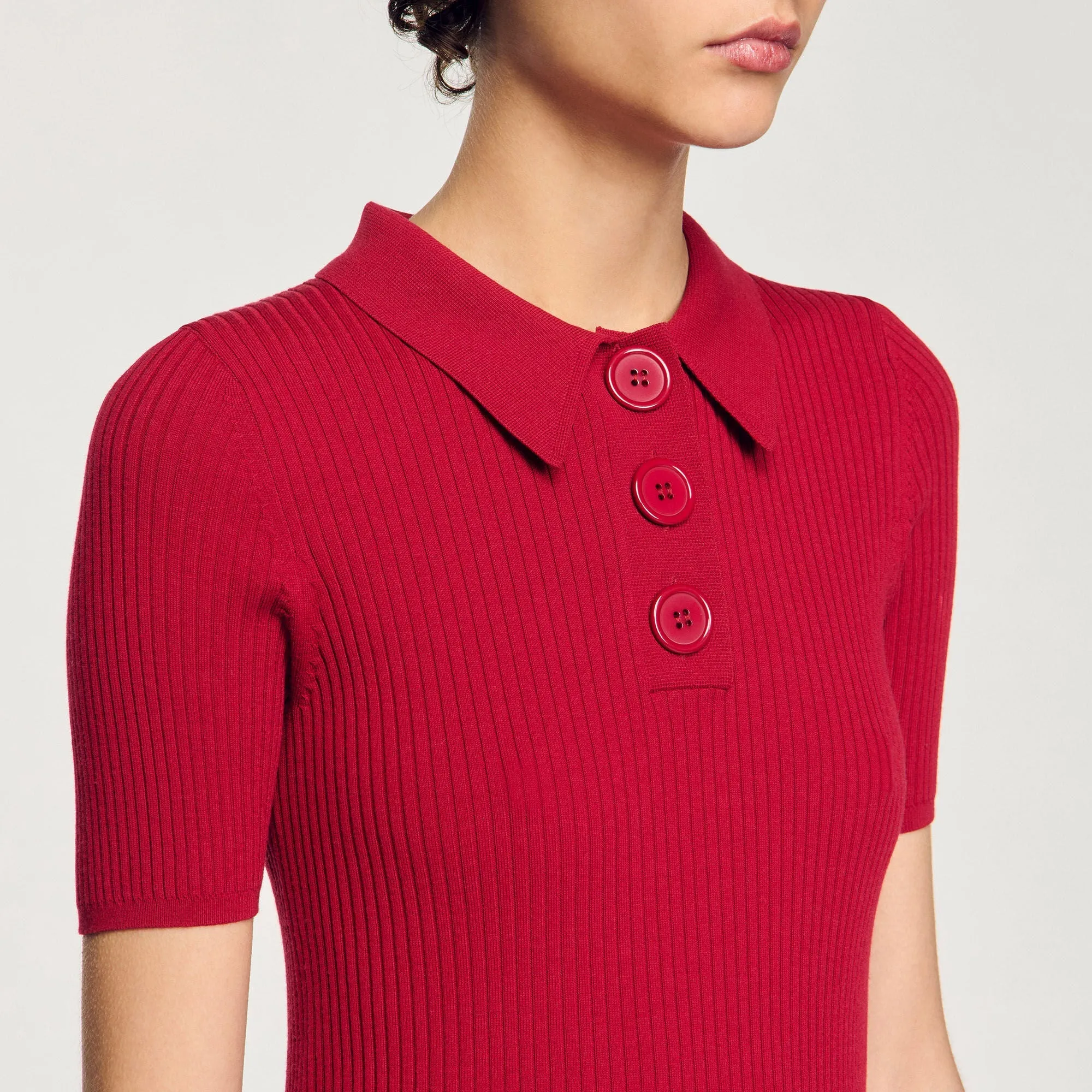 Ory Rib Knit Polo Shirt Cerise
