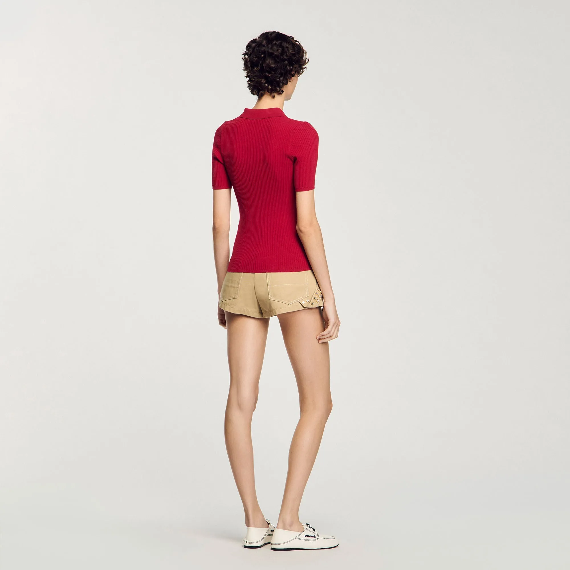 Ory Rib Knit Polo Shirt Cerise