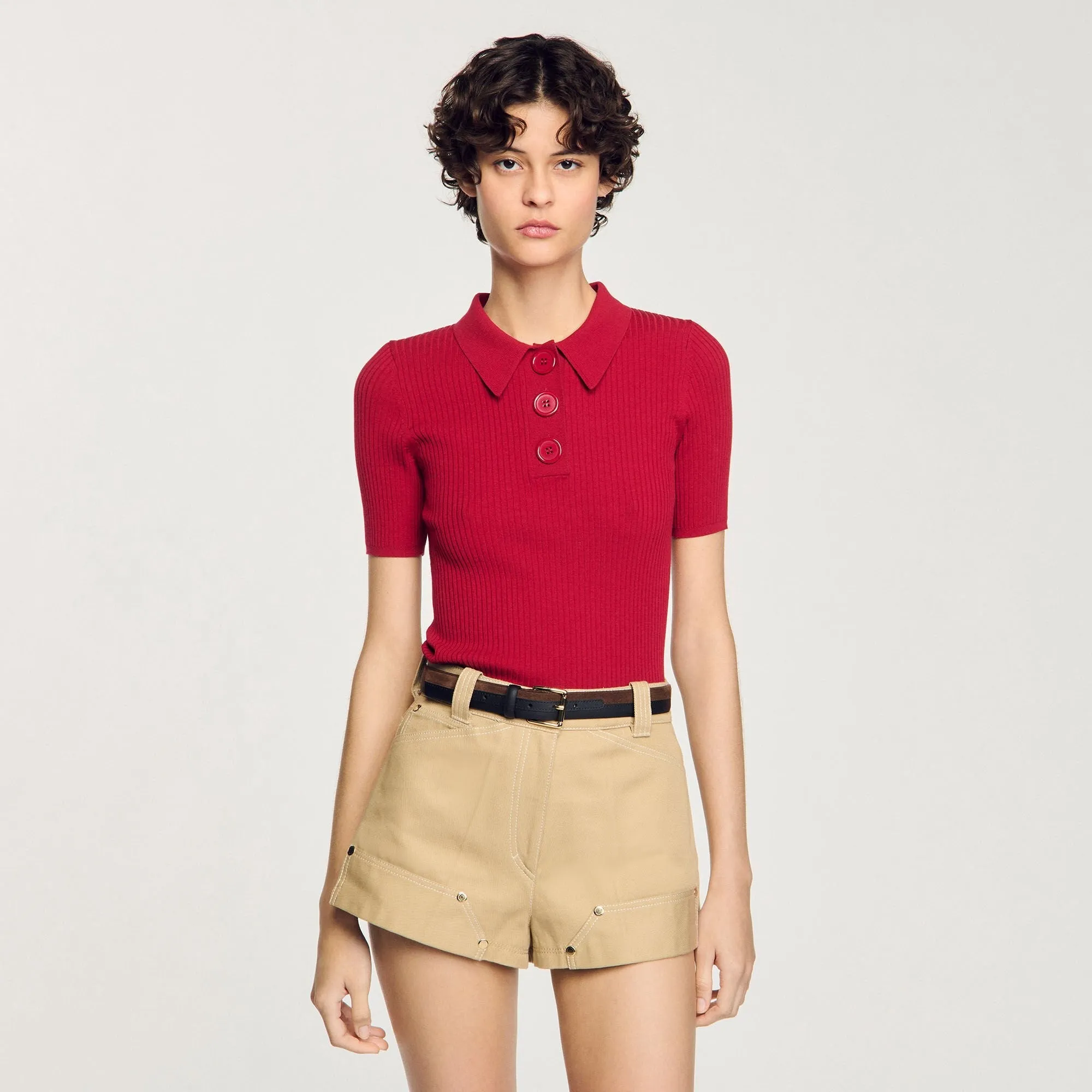 Ory Rib Knit Polo Shirt Cerise