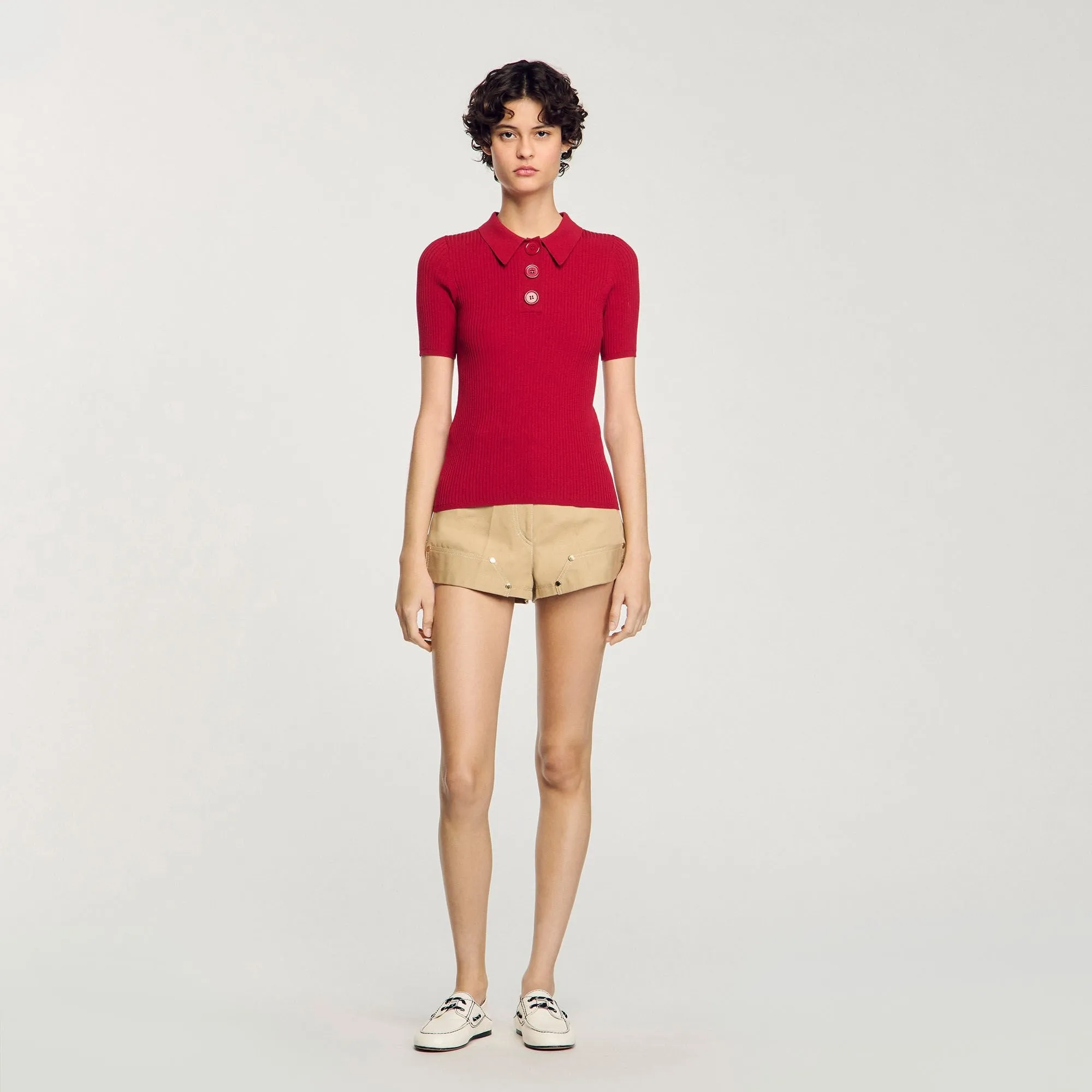 Ory Rib Knit Polo Shirt Cerise