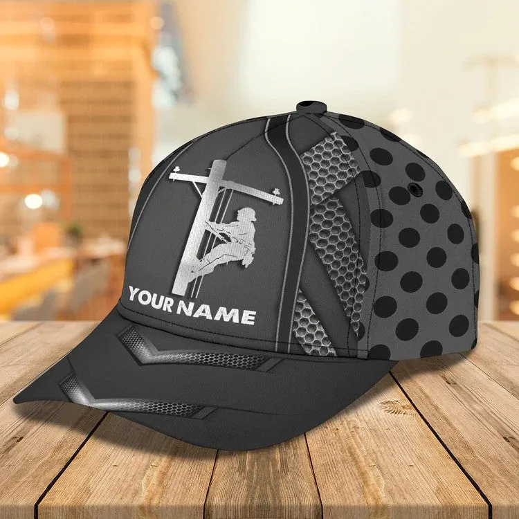 Personalized Lineman 3D Classic Cap for Him, Lineman Hat for Dad Birthday