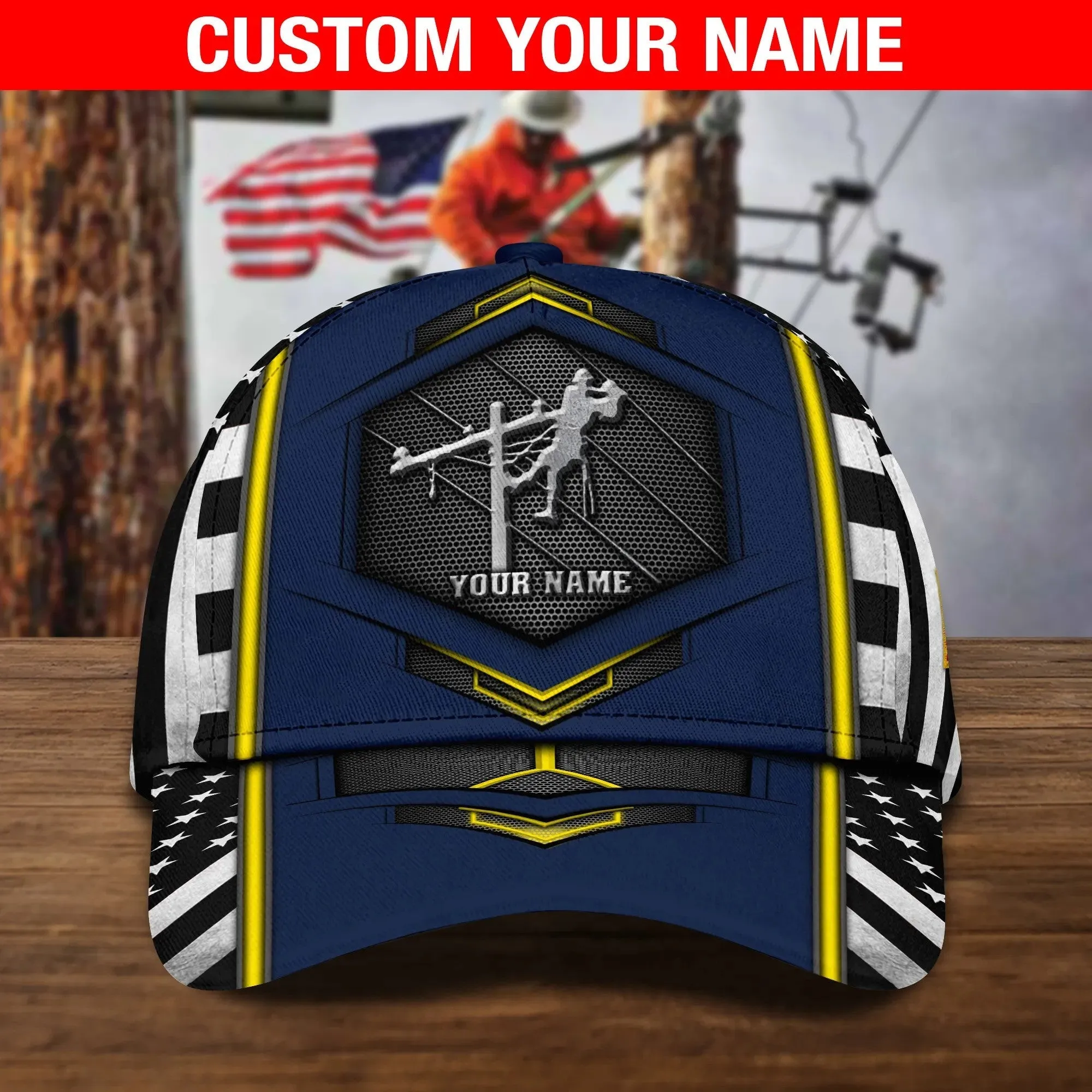 Personalized Lineman 3D Classic Cap for Him, Lineman Hat for Dad Birthday