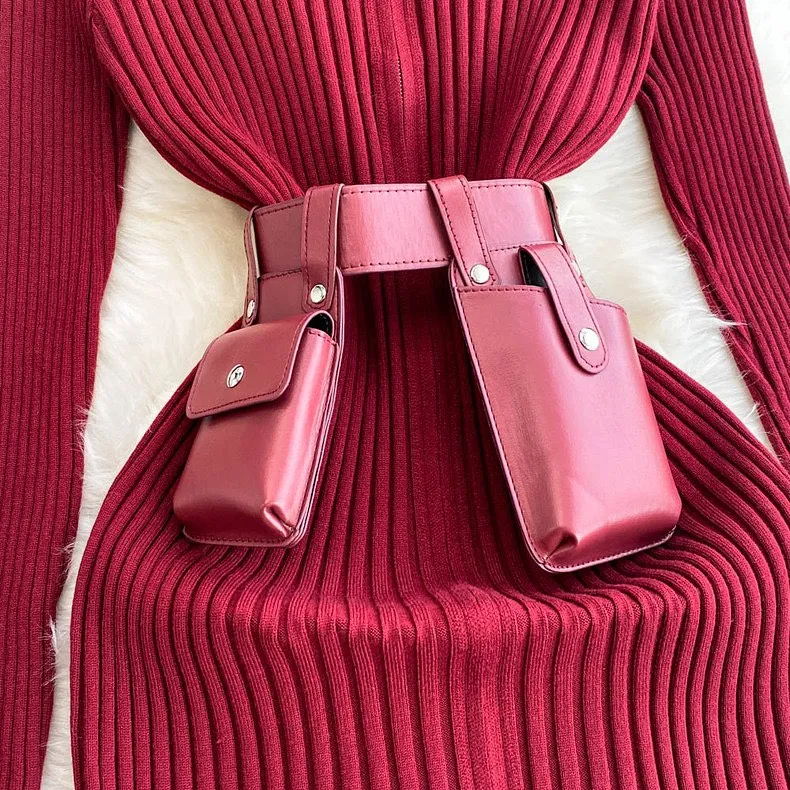 Snythia Bodycon Zipper Dress with Belt