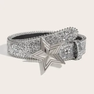 Y2K Star & Moon Rhinestone Buckle Belt