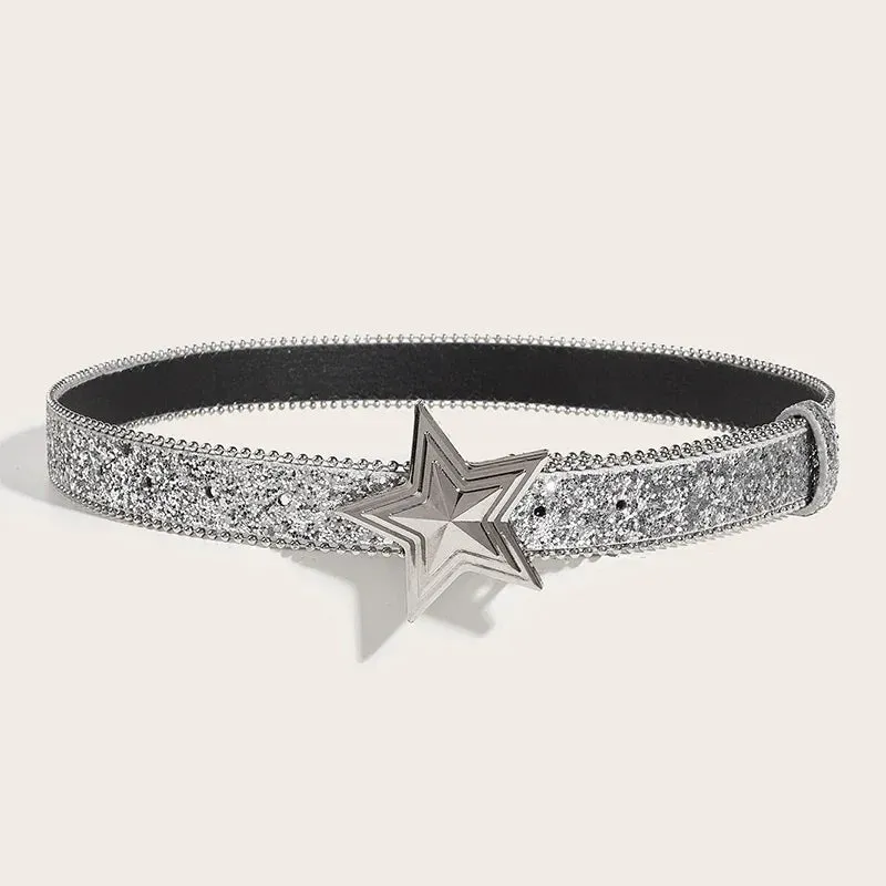 Y2K Star & Moon Rhinestone Buckle Belt